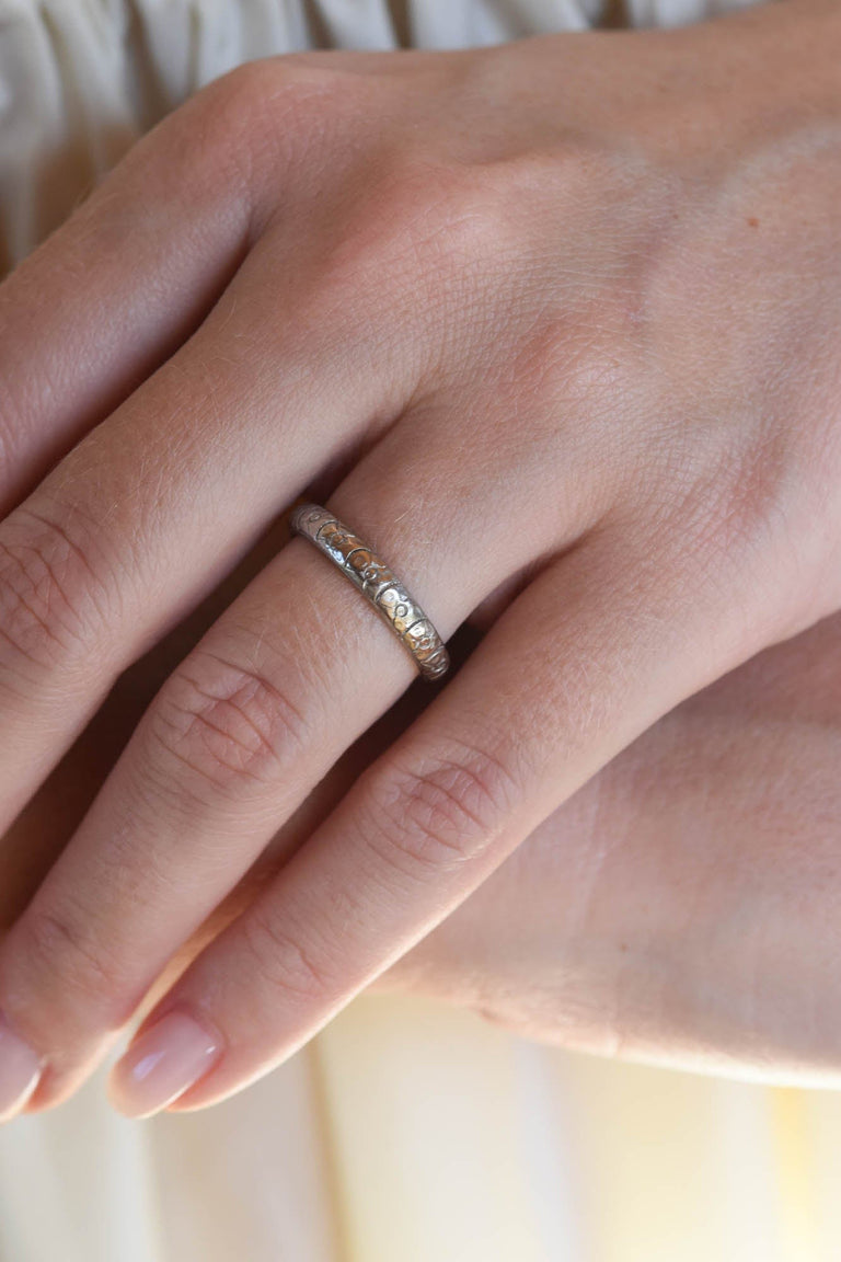 Edwardian Platinum & Yellow Gold Engraved Vintage Wedding Band, England - Size 6.5