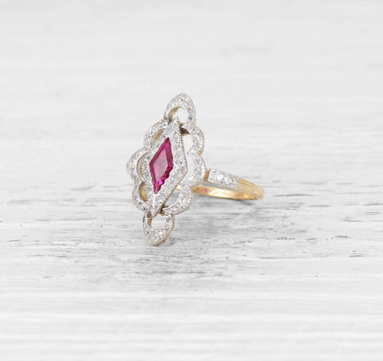 EDWARDIAN RUBY AND DIAMOND NAVETTE RING