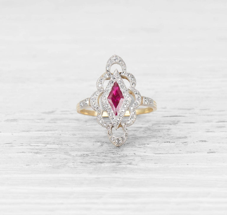 EDWARDIAN RUBY AND DIAMOND NAVETTE RING