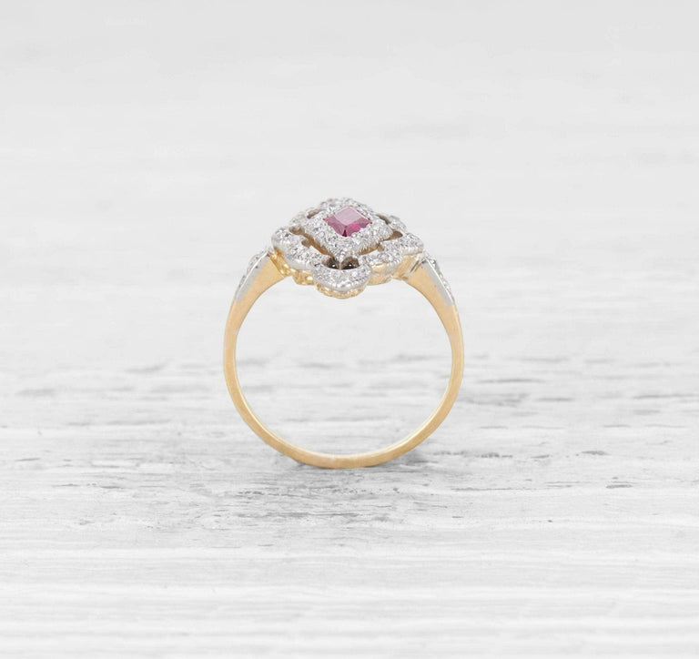 EDWARDIAN RUBY AND DIAMOND NAVETTE RING