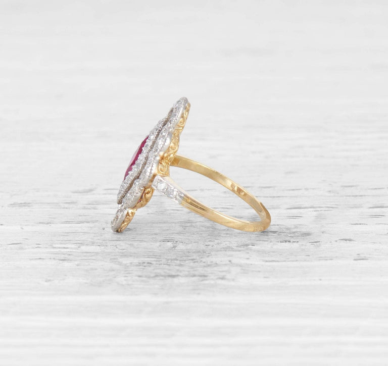 EDWARDIAN RUBY AND DIAMOND NAVETTE RING