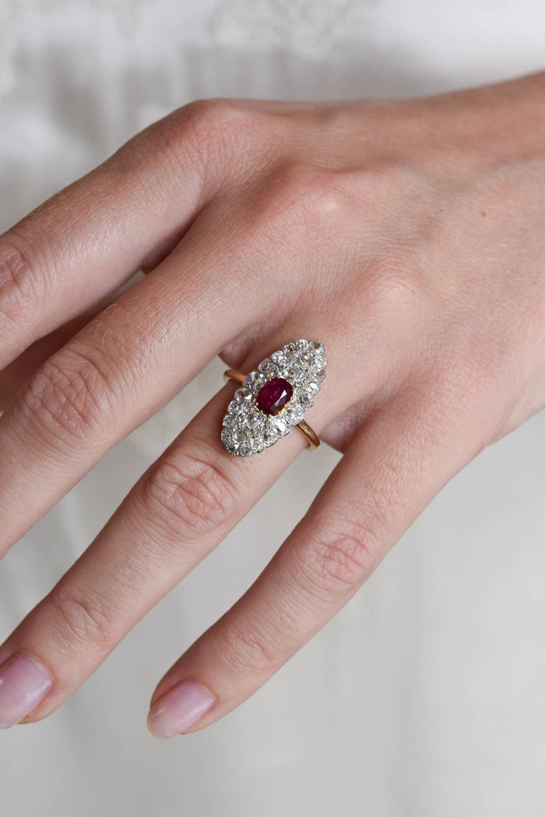 Edwardian Ruby & Diamond Navette Ring