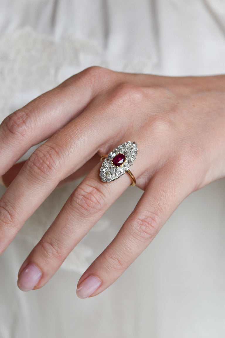 Edwardian Ruby & Diamond Navette Ring