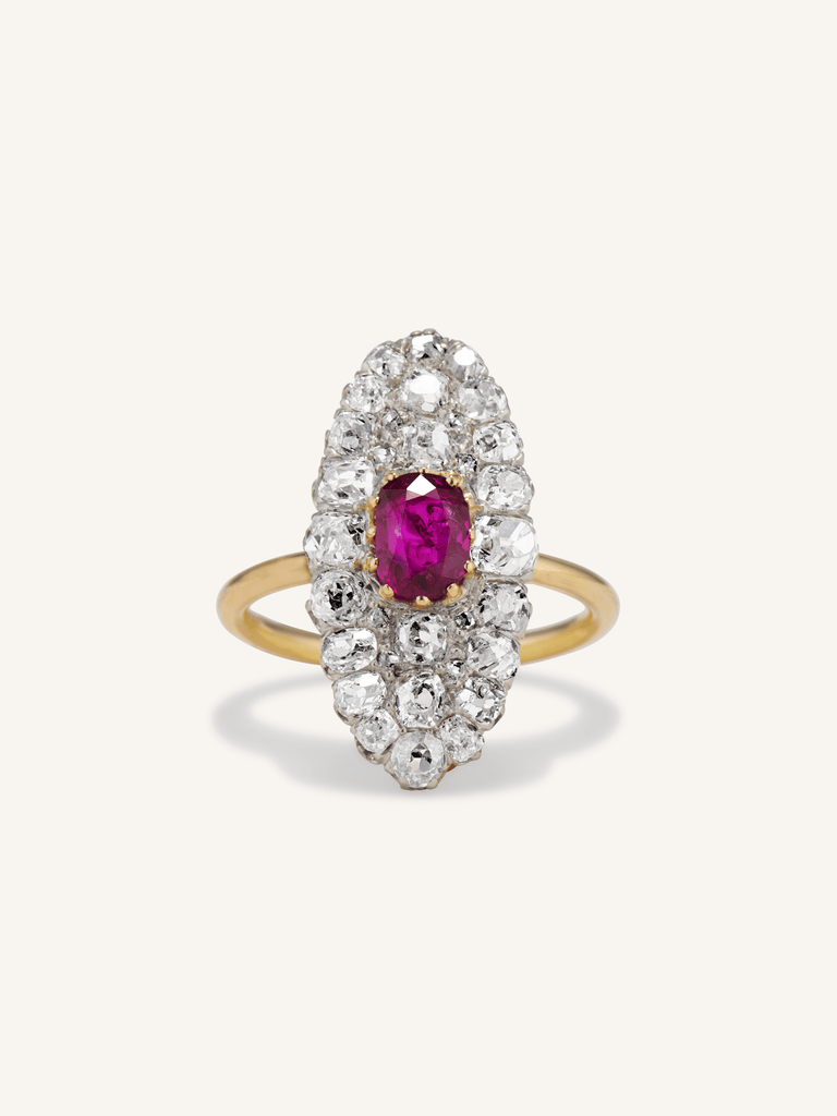 Edwardian Ruby & Diamond Navette Ring