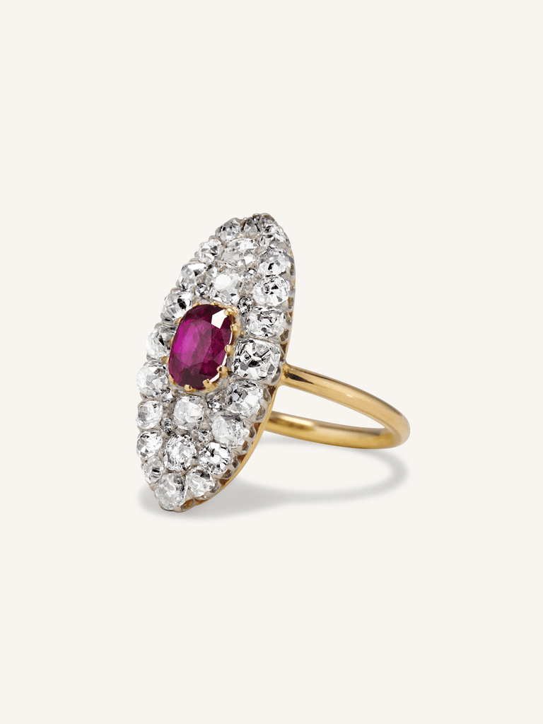 Edwardian Ruby & Diamond Navette Ring