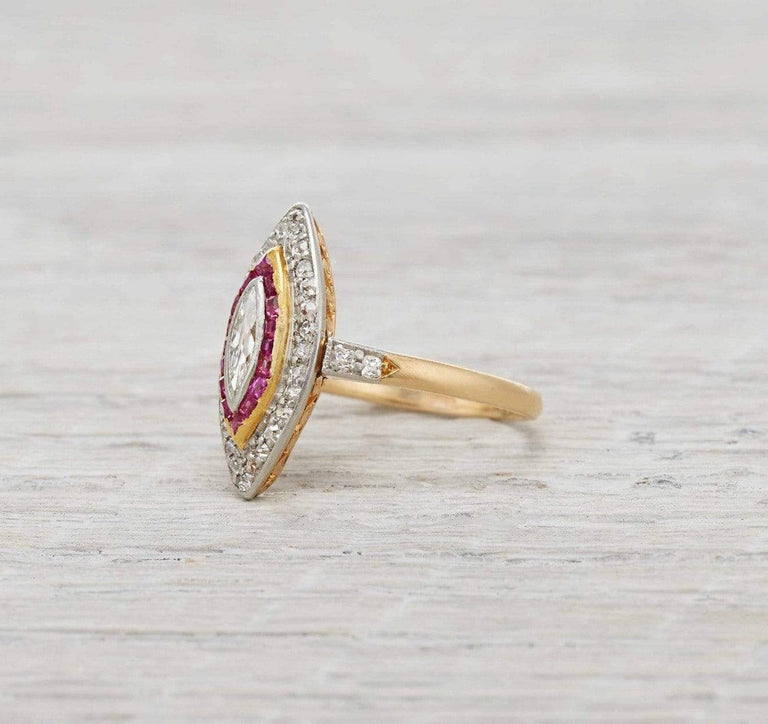 Edwardian Ruby & Marquise Cut Diamond Engagement Ring