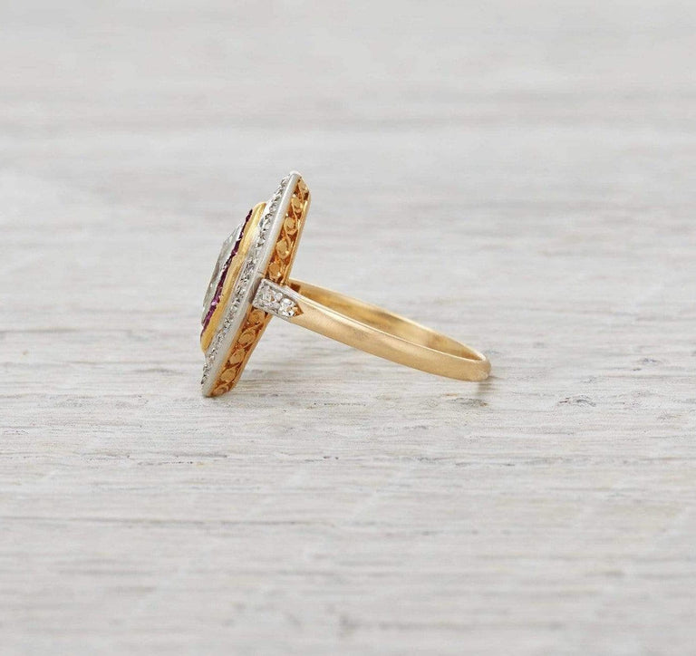 Edwardian Ruby & Marquise Cut Diamond Engagement Ring