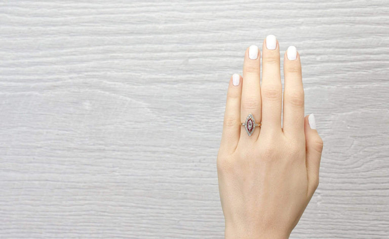 Edwardian Ruby & Marquise Cut Diamond Engagement Ring