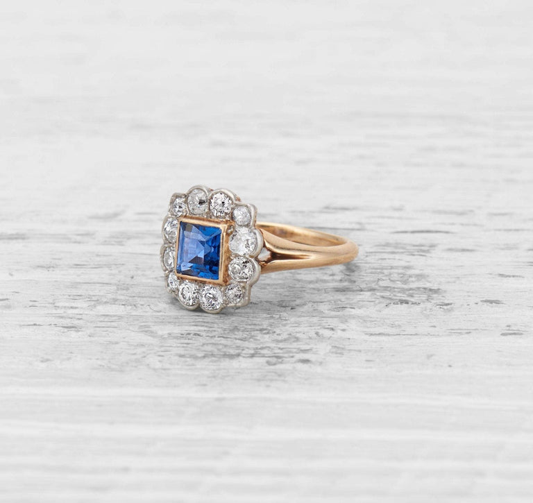 EDWARDIAN SAPPHIRE AND DIAMOND CLUSTER ENGAGEMENT RING