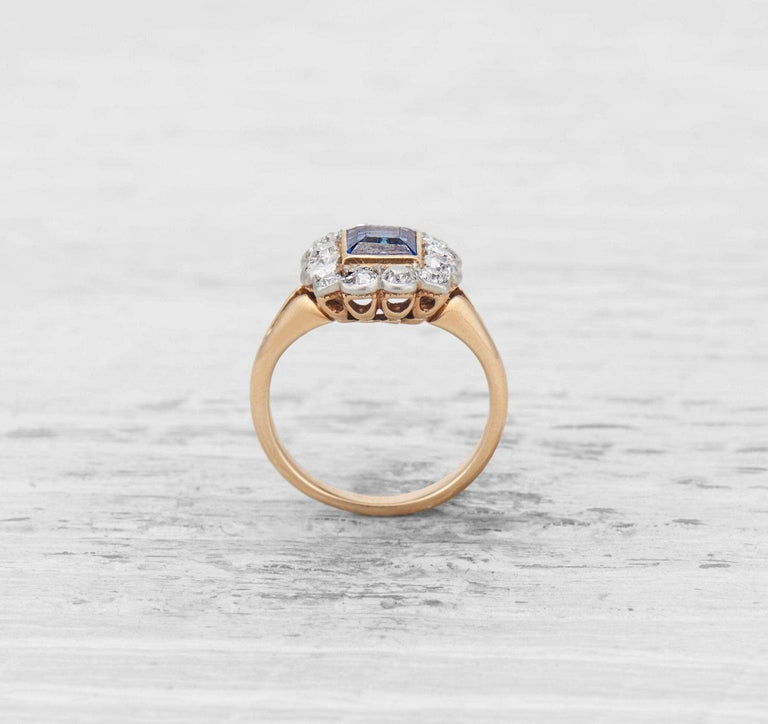 EDWARDIAN SAPPHIRE AND DIAMOND CLUSTER ENGAGEMENT RING