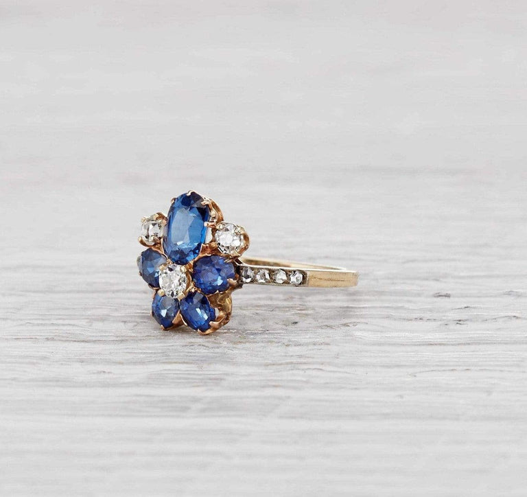 Edwardian Sapphire and Diamond Flower Ring