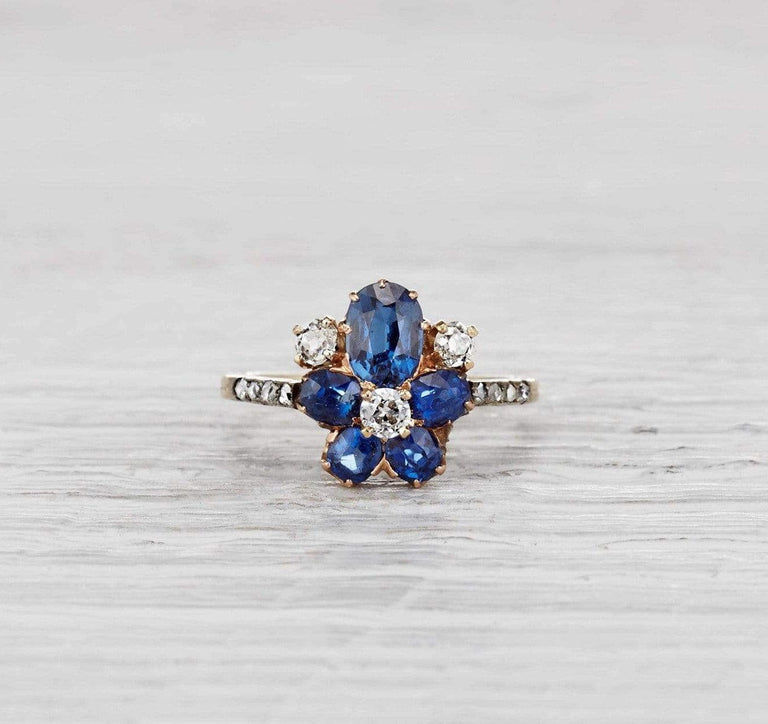 Edwardian Sapphire and Diamond Flower Ring