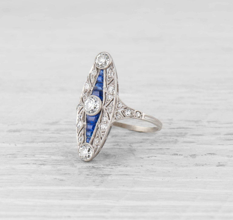Edwardian Sapphire and Diamond Navette Ring