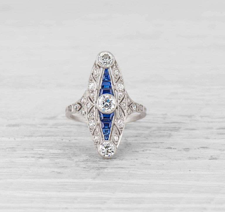 Edwardian Sapphire and Diamond Navette Ring