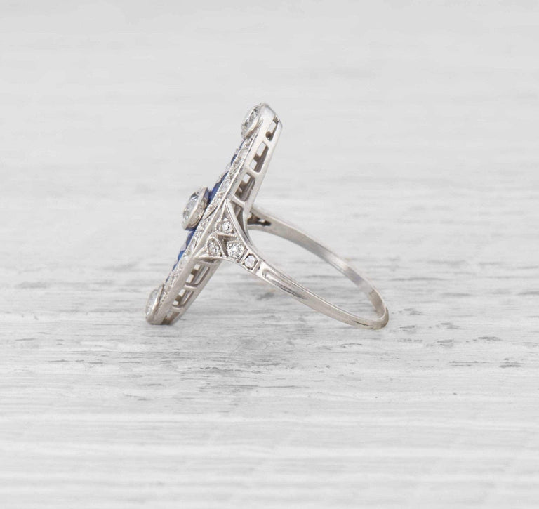 Edwardian Sapphire and Diamond Navette Ring