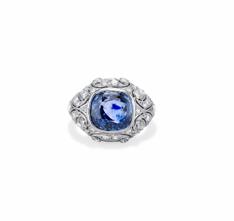 Edwardian Sapphire, Diamond and Platinum Ring, France
