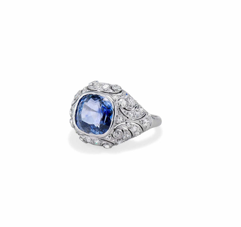 Edwardian Sapphire, Diamond and Platinum Ring, France