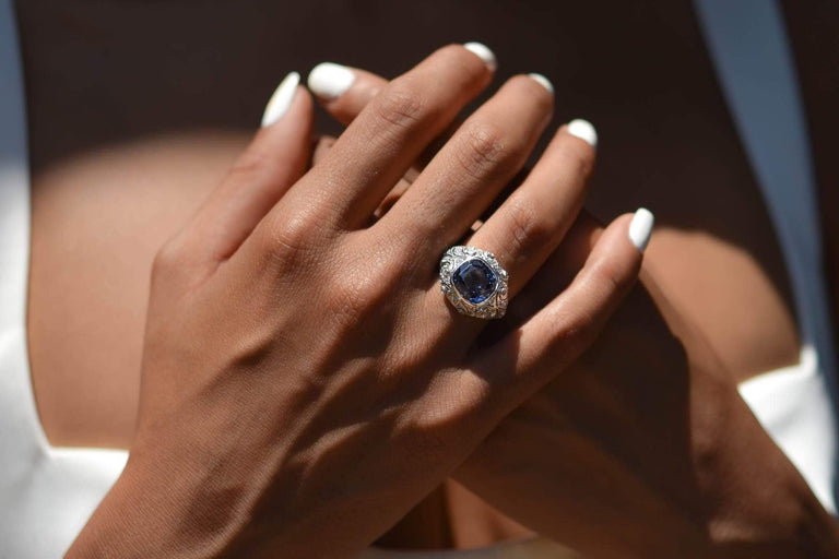 Edwardian Sapphire, Diamond and Platinum Ring, France