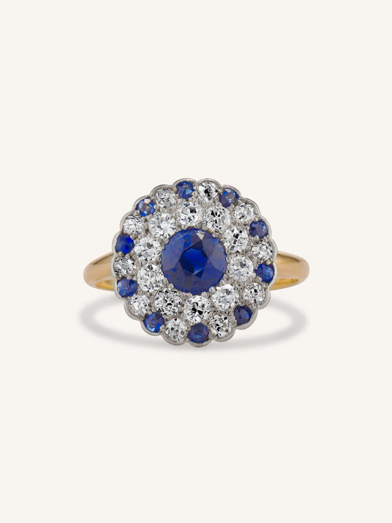 Edwardian Sapphire & Diamond Cluster Ring