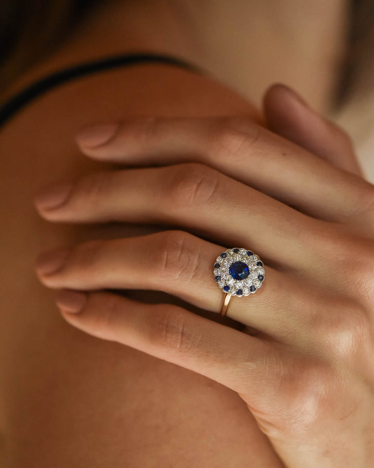 Edwardian Sapphire & Diamond Cluster Ring
