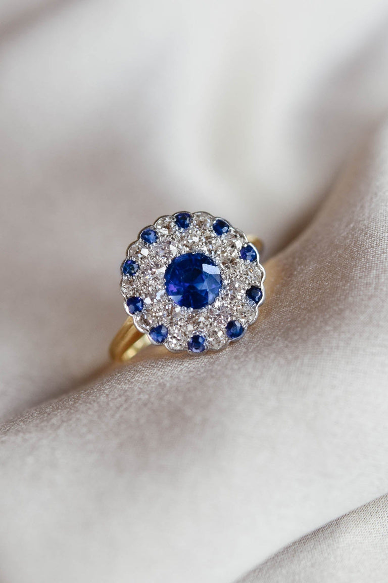 Edwardian Sapphire & Diamond Cluster Ring