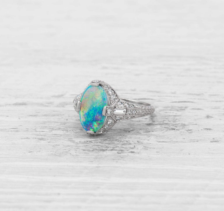 EDWARDIAN SHREVE & CO OPAL AND DIAMOND RING