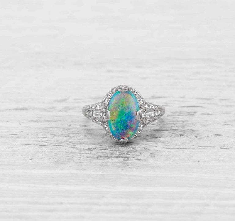 EDWARDIAN SHREVE & CO OPAL AND DIAMOND RING