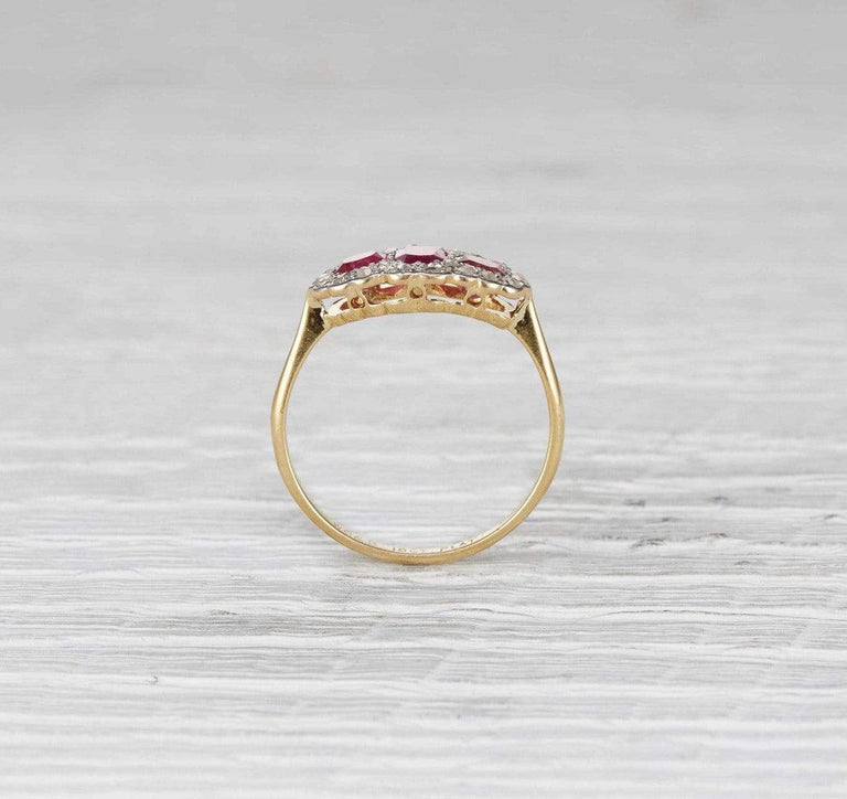 Edwardian Three Stone Ruby and Diamond Ring