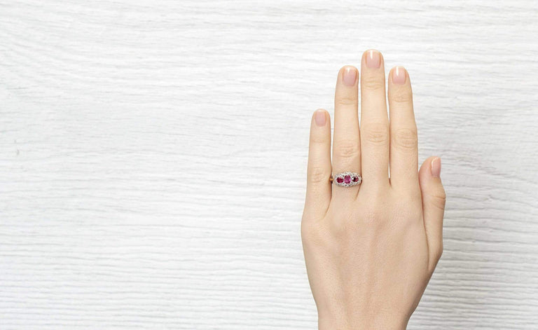 Edwardian Three Stone Ruby and Diamond Ring