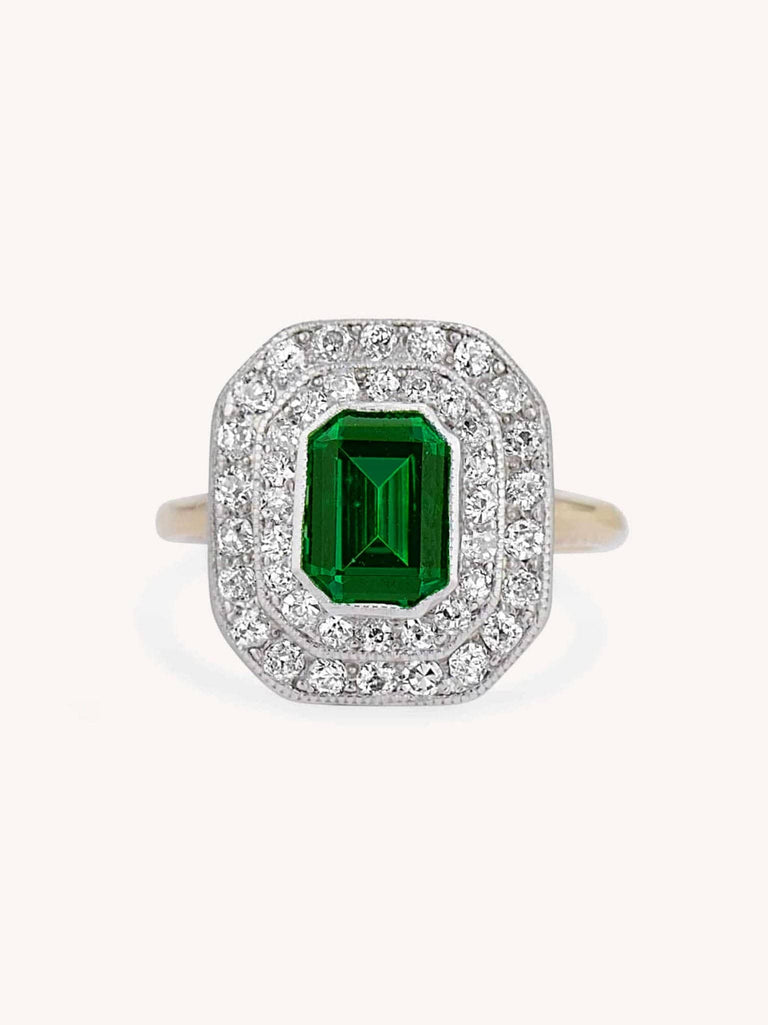 Edwardian Tsavorite & Diamond Antique Cluster Ring