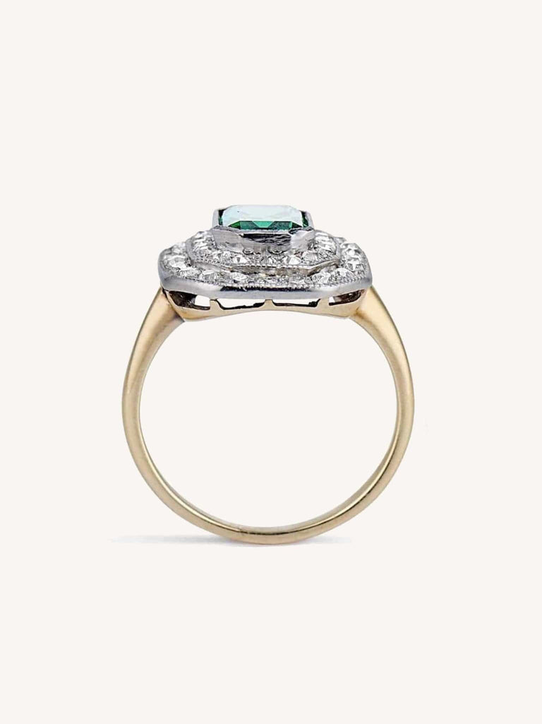 Edwardian Tsavorite & Diamond Antique Cluster Ring