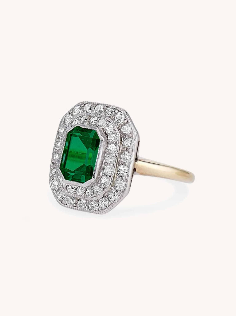 Edwardian Tsavorite & Diamond Antique Cluster Ring