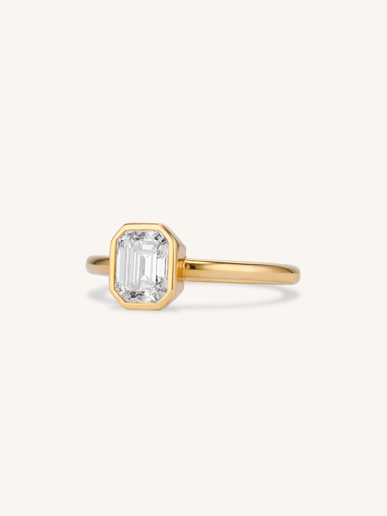 Classic Emerald Cut Diamond Bezel Solitaire 1.17