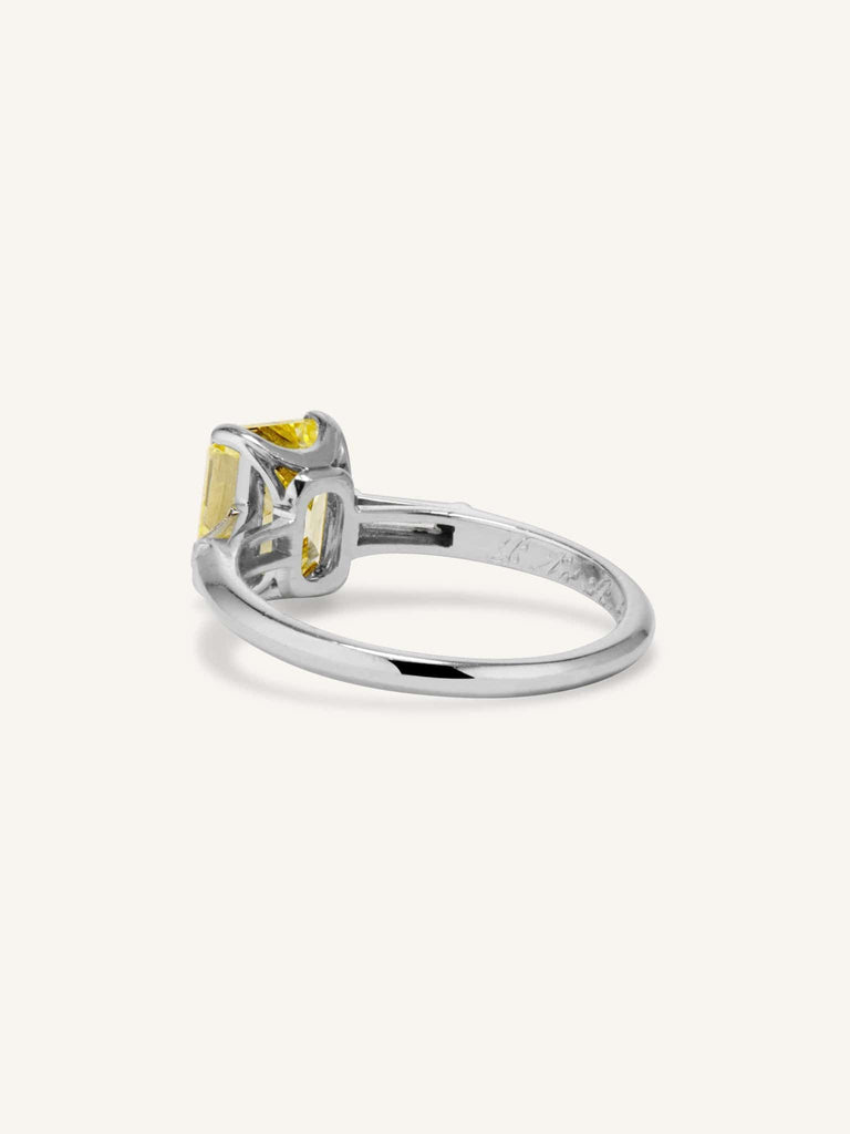 Art Deco 1.86 Carat Emerald Cut Intense Fancy Yellow Diamond Engagement Ring