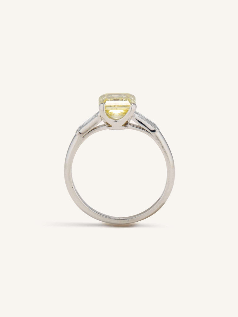 Art Deco 1.86 Carat Emerald Cut Intense Fancy Yellow Diamond Engagement Ring