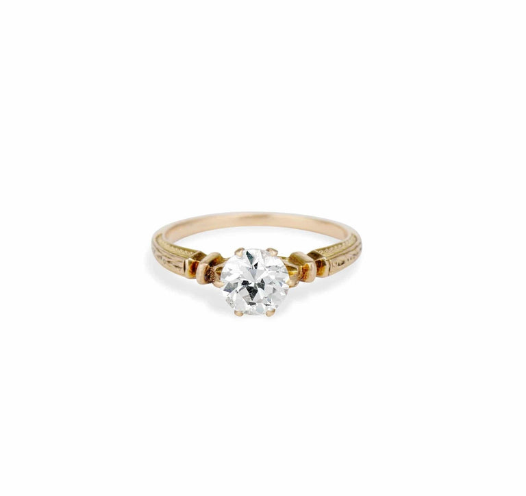 Etruscan Revival 1.01 Carat Old European Cut Diamond Gold Solitaire