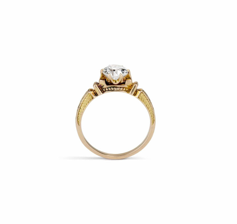 Etruscan Revival 1.01 Carat Old European Cut Diamond Gold Solitaire