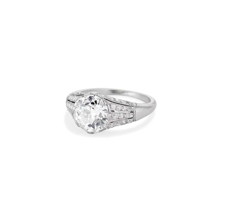 French Art Deco 2.21 Carat Old European Cut Diamond Ring