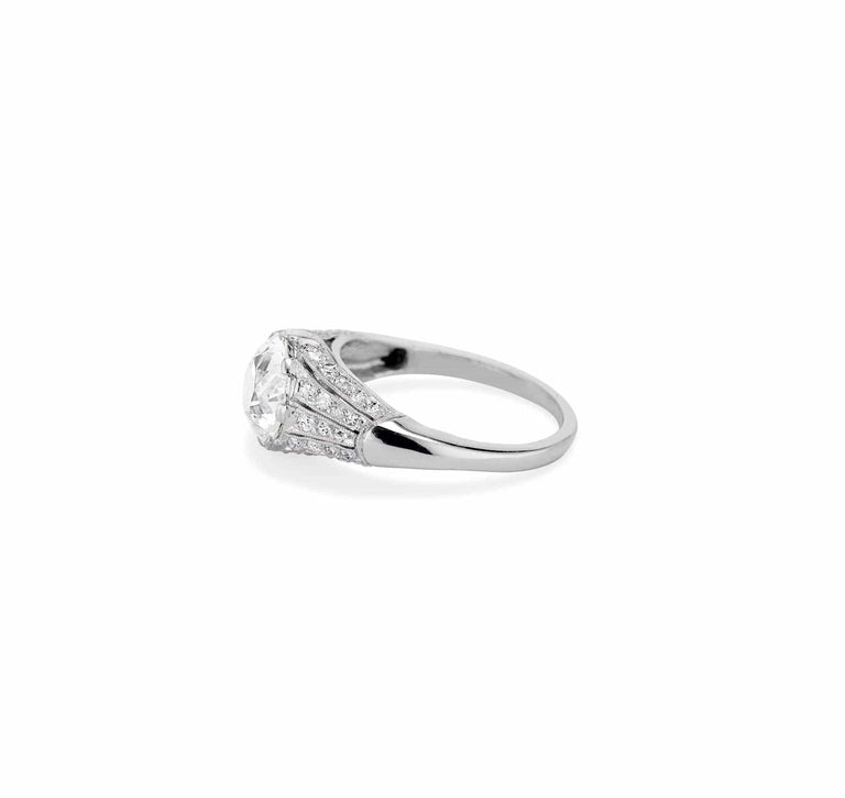 French Art Deco 2.21 Carat Old European Cut Diamond Ring