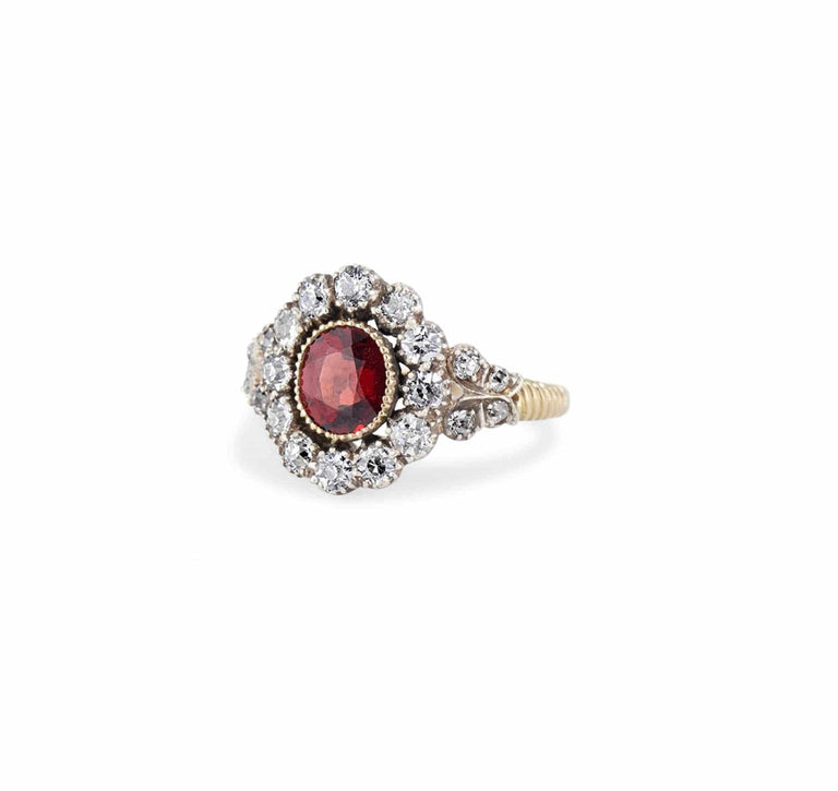 Garnet and Diamond Cluster Antique Ring