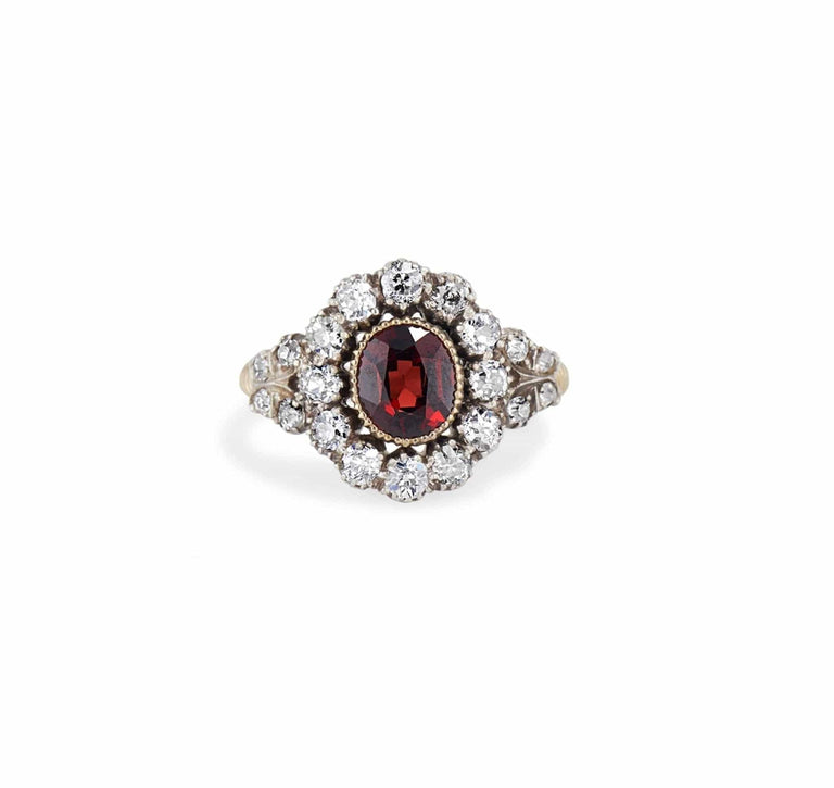 Garnet and Diamond Cluster Antique Ring