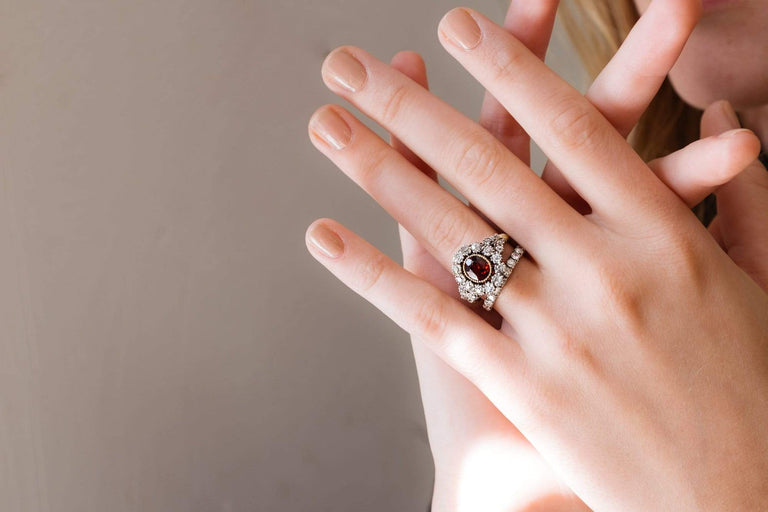 Garnet and Diamond Cluster Antique Ring