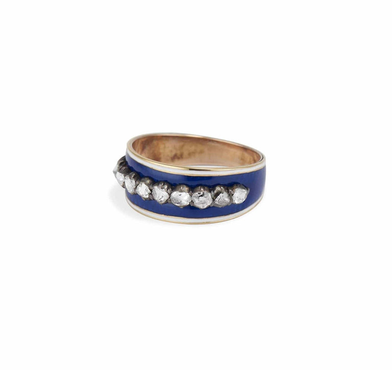 Georgian Royal Blue Enamel & Diamond Band