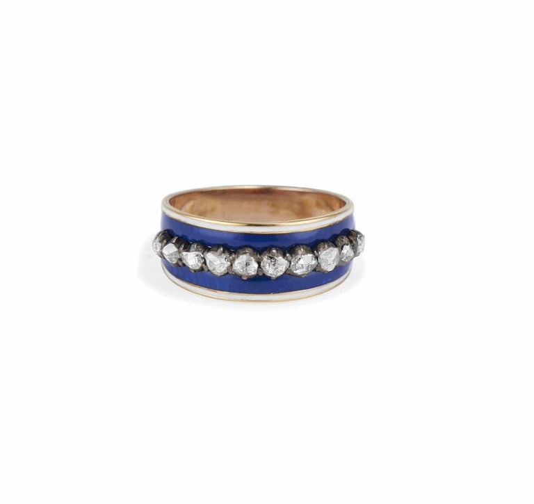Georgian Royal Blue Enamel & Diamond Band
