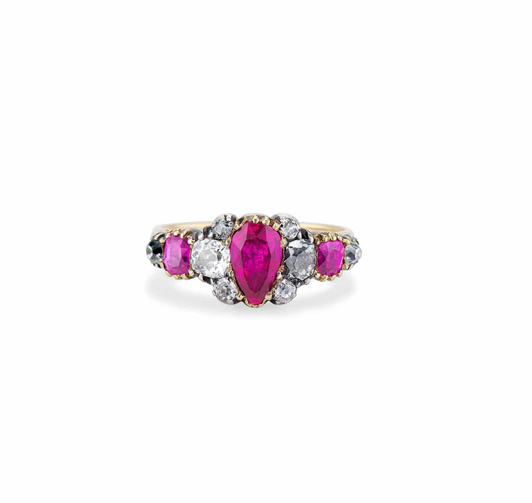 Georgian Ruby and Diamond Three-Stone Ring
