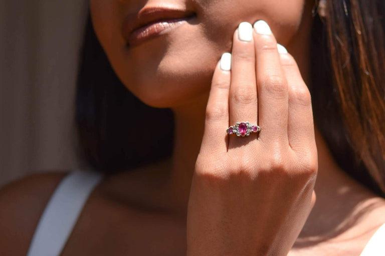 Georgian Ruby and Diamond Three-Stone Ring