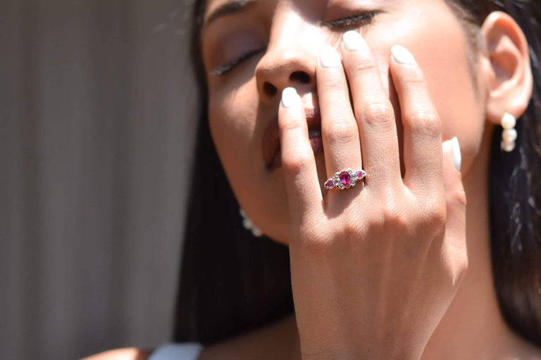 Georgian Ruby and Diamond Three-Stone Ring