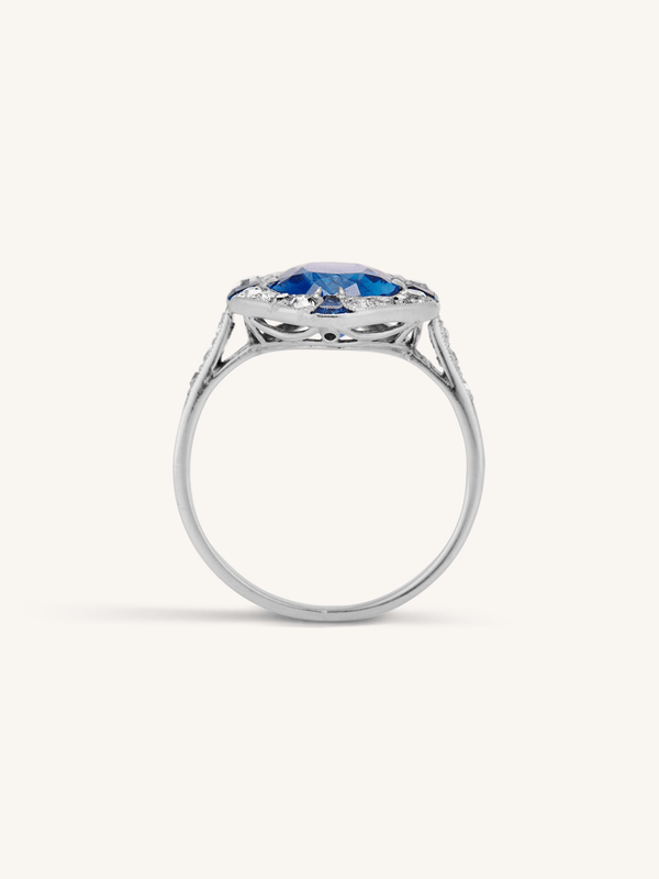 High Art Deco Carat Lozenge-Shaped Burmese Sapphire Diamond