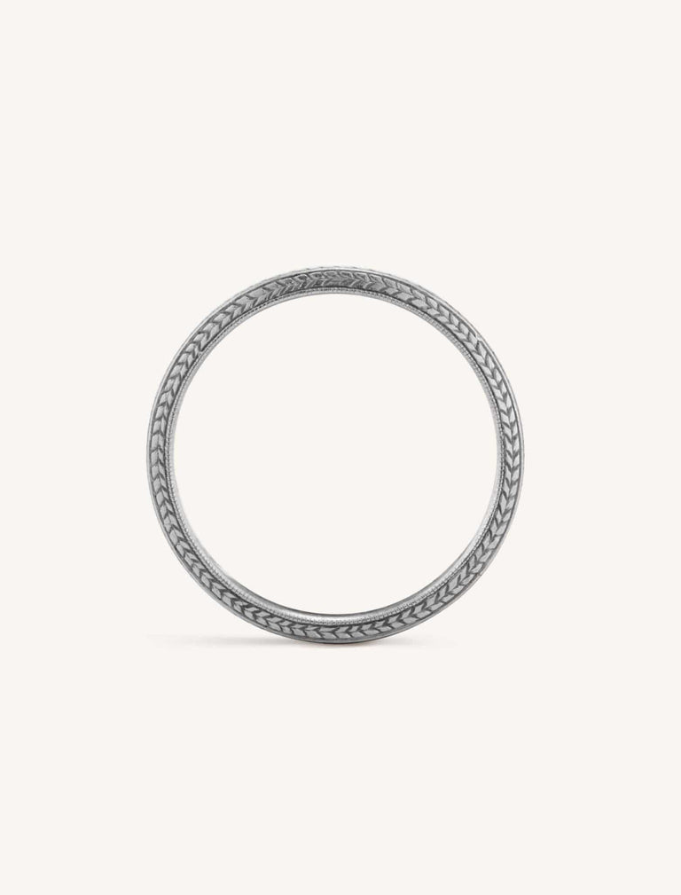 Hirsch & Oppenheimer Midcentury Engraved Platinum Wedding Band, Chicago, Size 5
