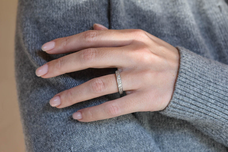 Iconic Art Deco 4 Carat French Cut Diamond Vintage Eternity Band